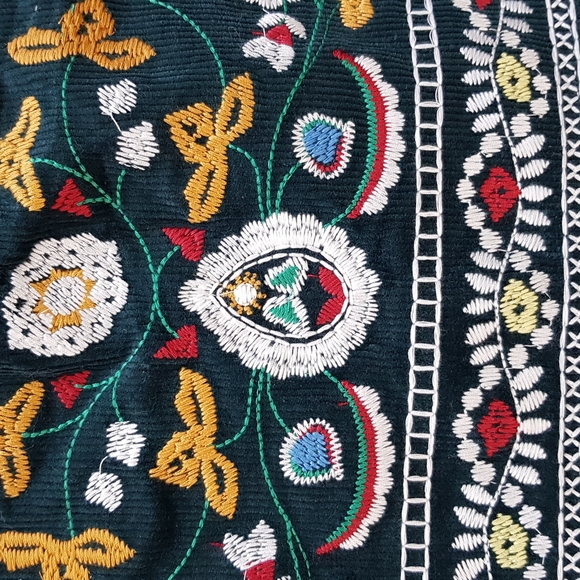New Embroidered Mini Teal Corduroy Skirt - Picture 4 of 17